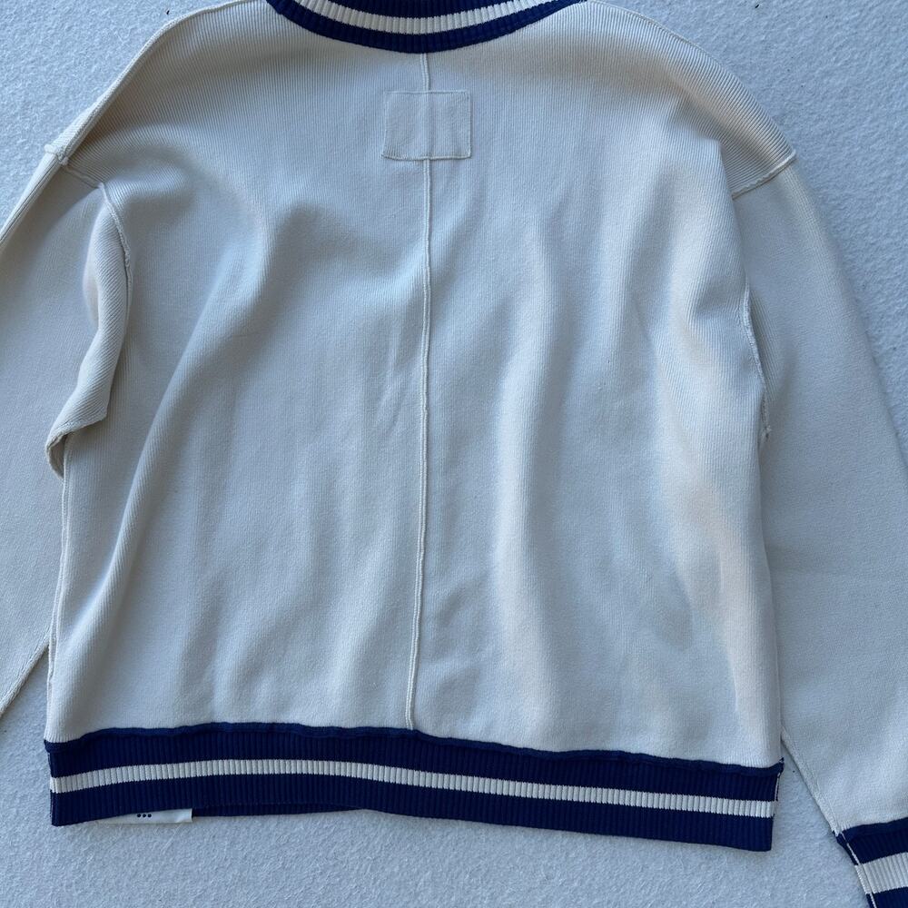 Free People We The Free Varsity Cardigan Women's XS Ecru Blue Slouchy Cable Knit - Picture 8 of 9
